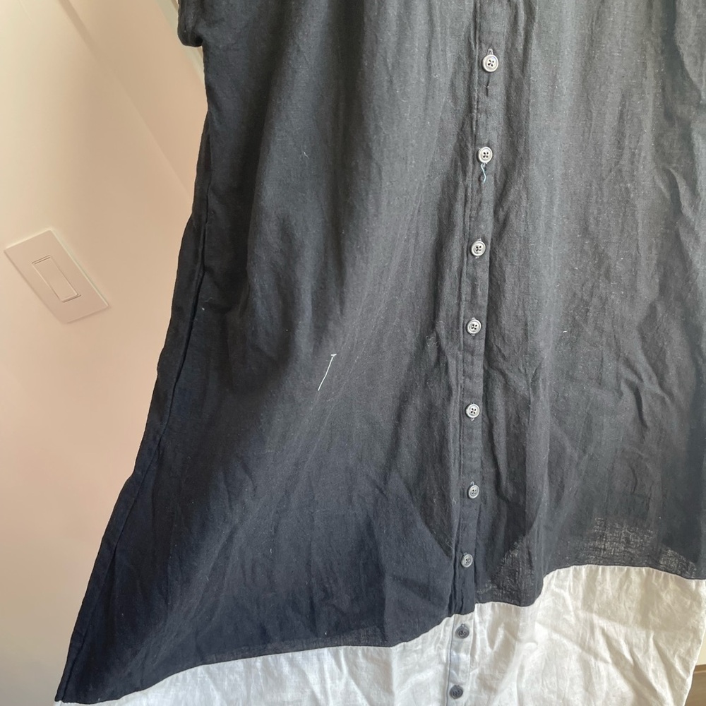 Anthropologie Black White Button-Front Colorblock Dress with Blue Trim - Picture 4 of 9